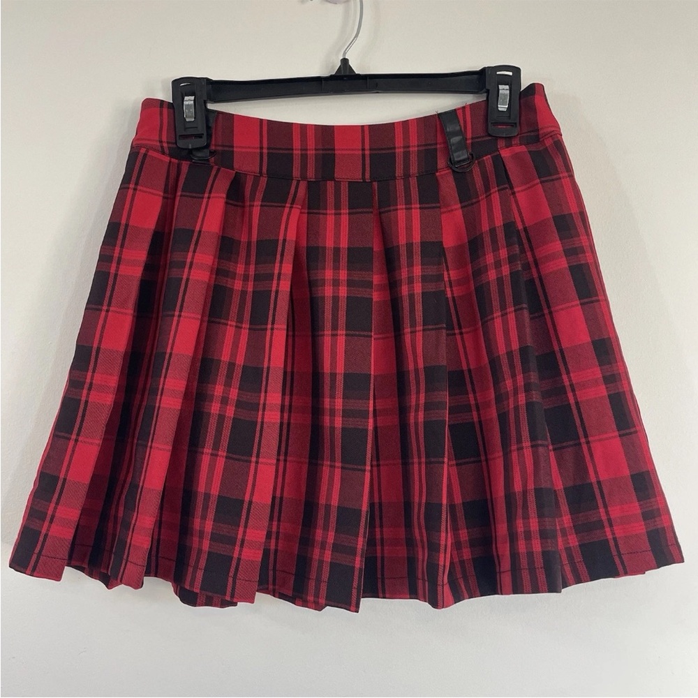 PunkRave Mini Skirt Plaid Pleat Med Red Skate Alt MallGoth Schoolgirl Grunge